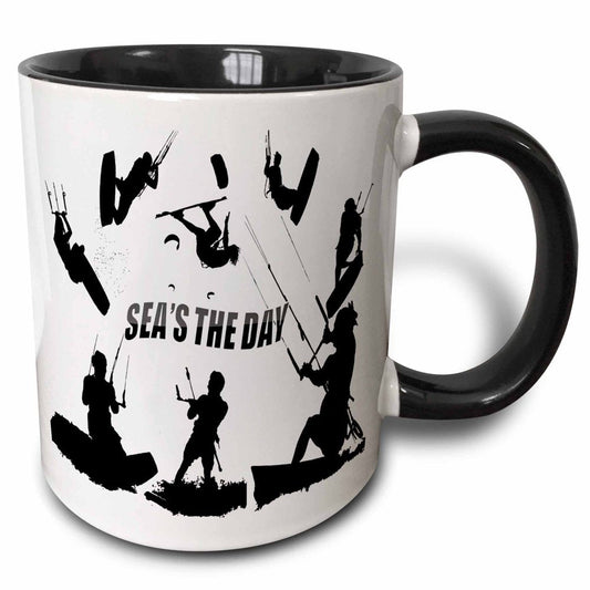 3Drose Seas the Day Kitesurfing Vector - Two Tone Black Mug, 11-Ounce