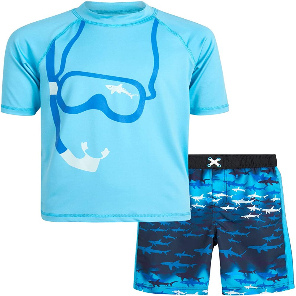 Ixtreme Boys' Rashguard Set - UPF 50+ 2-Piece Snug Fit Swim Shirt and Trunks Swimsuit Set (Little Kid/Big Kid)