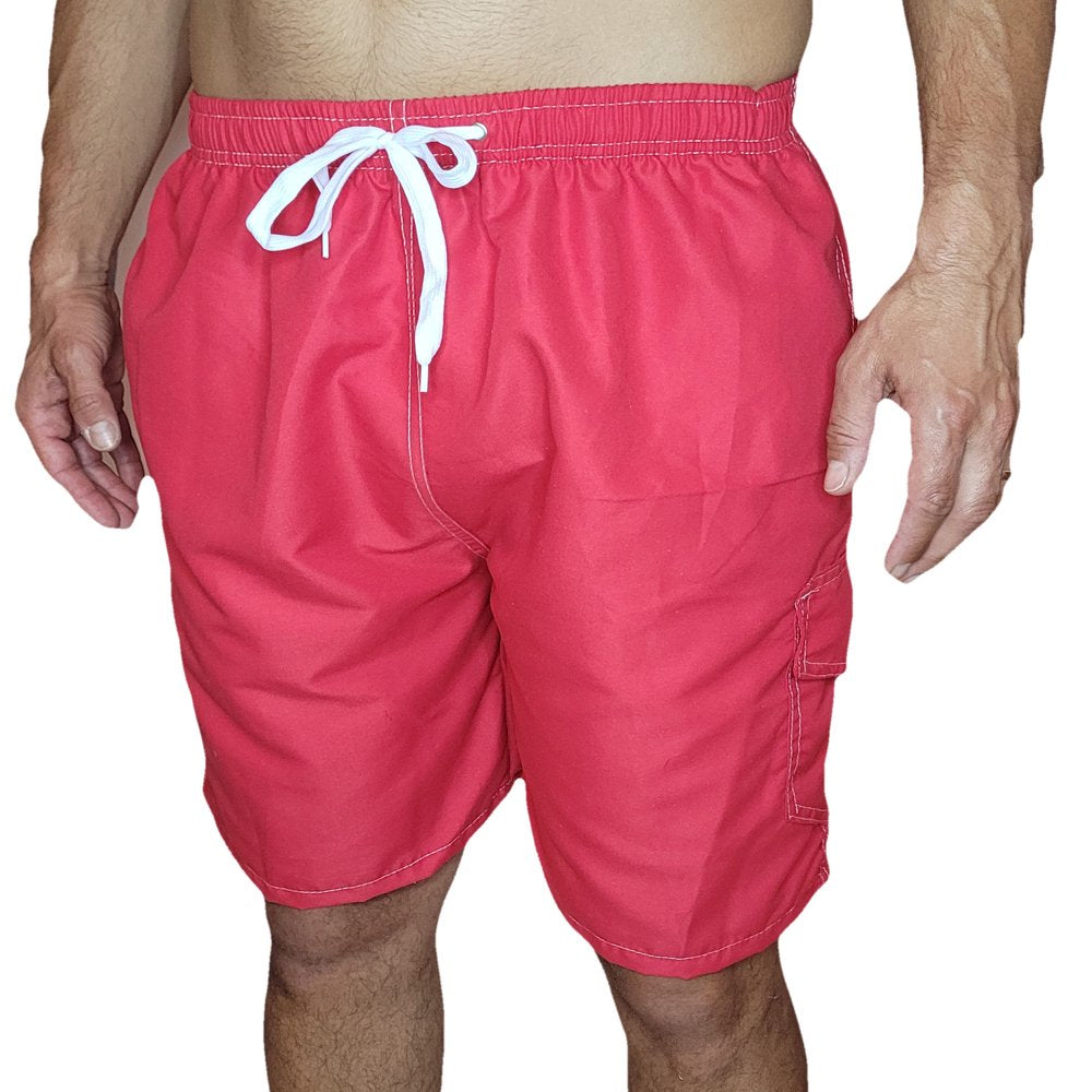 Men'S 3 Pockets Cargo Swim Shorts Swimming Trunks Swimwear Suit, Beach Surf Boad Summer Wear, All Solid Colors