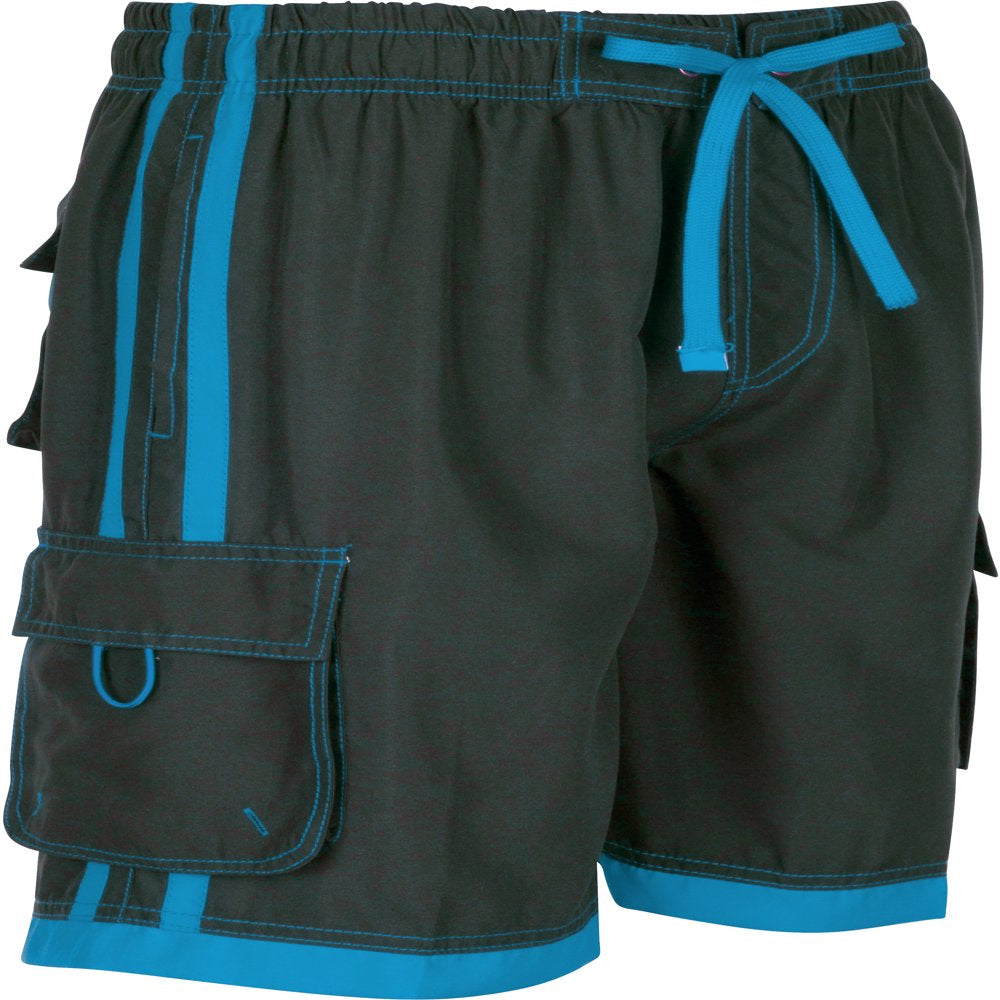 Sakkas Mens Contrast Stripes Skate Surf Board Short / Swim Trunks - Black/Red - 5XL