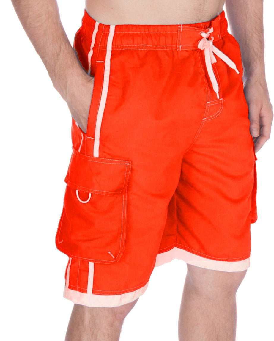 Sakkas Mens Contrast Stripes Skate Surf Board Short / Swim Trunks - Navy - 5XL