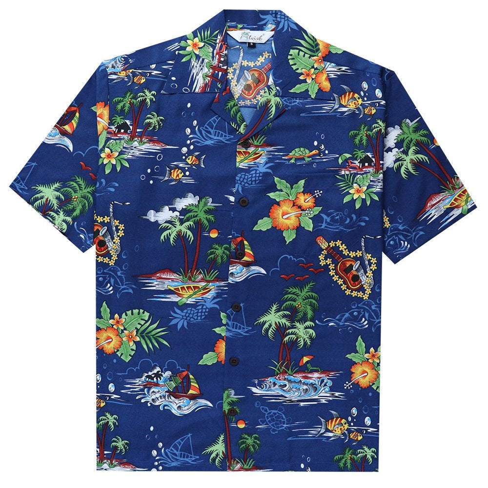 Alvish Hawaiian Shirts for Men 56 Scenic Beach Aloha Party Casual Turquoise S