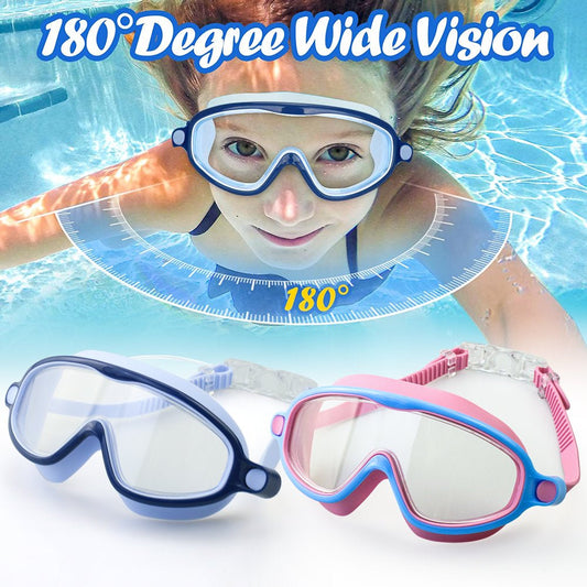AABV Kids Swim Goggles, Anti-Leak Anti-Fog Wide View Swimming Goggles for Boys Girls Children from 4 to 12 Years Old-Blue