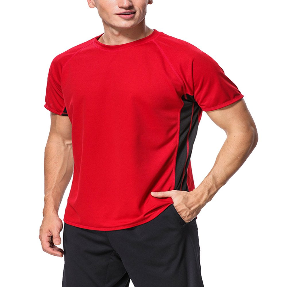 Attraco Men Short Sleeve Rash Guard Swimwear UPF 50+ Running Swimming Shirt Solid Color