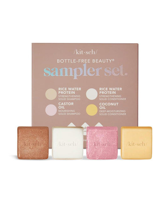 Kitsch 4pc Sampler Solid Shampoo and Conditioner Bar Set - Rice Bar Shampoo and Conditioner Bar, Growth, Castor Oil Shampoo Bar & Coconut Oil Deep-Moisturizing Hair Conditioner Bar, Zero Waste