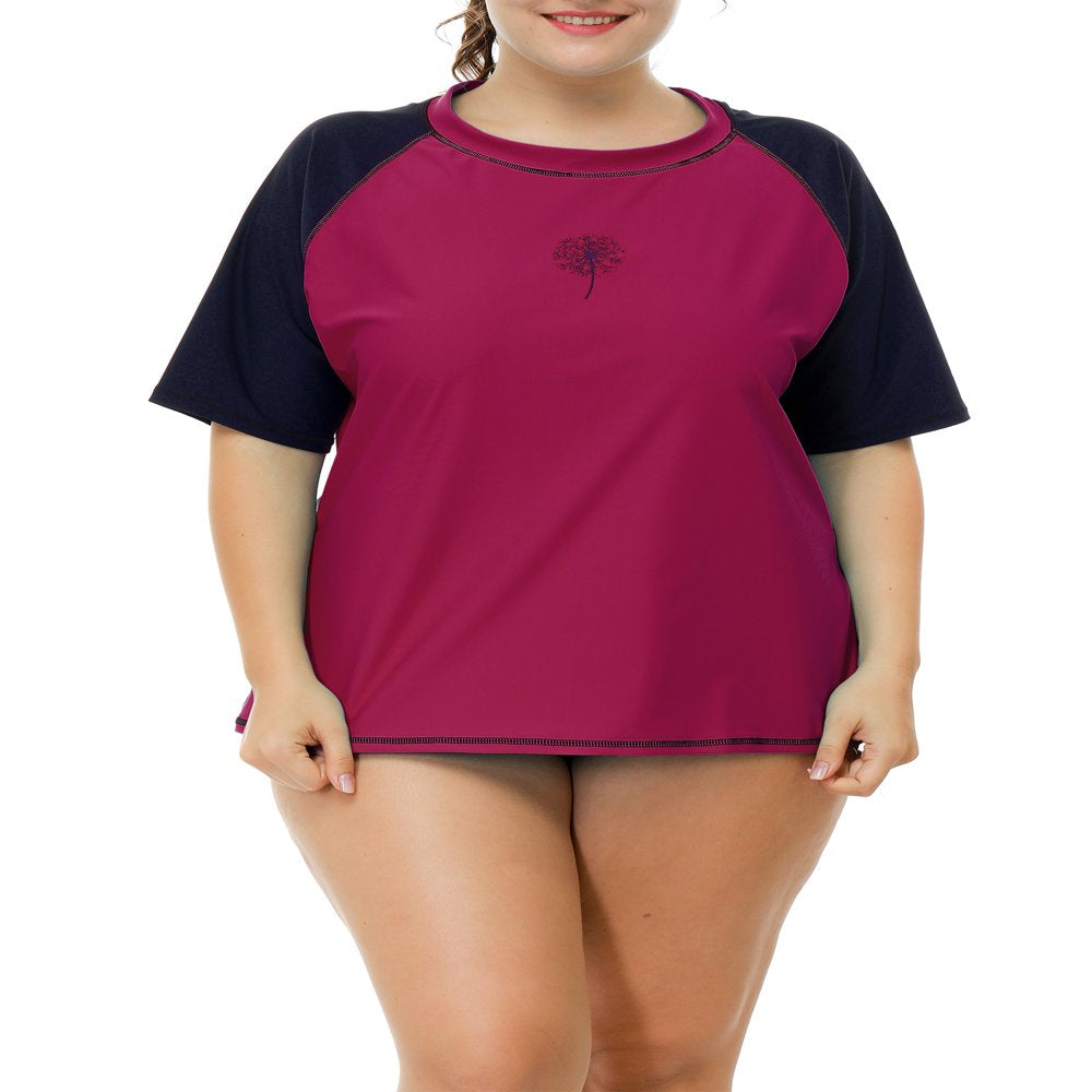 Charmo Women plus Size Rash Guard Short Sleeve Swim Shirt Rashguard Swimwear Top