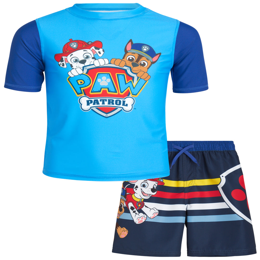 Nickelodeon Boys’ Paw Patrol Rash Guard Set – Chase, Marshall Swim Shirt and Trunks (2T-7)