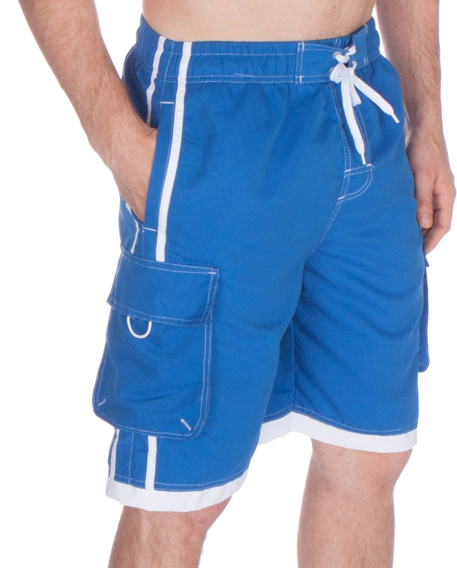 Sakkas Mens Contrast Stripes Skate Surf Board Short / Swim Trunks - Navy - 5XL