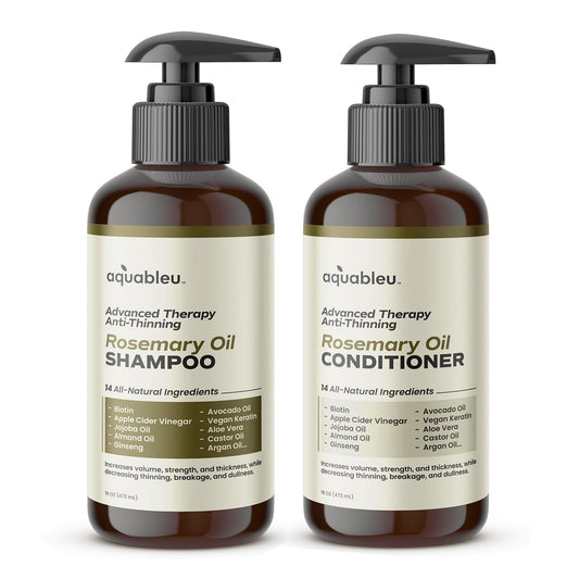 Advanced Therapy Anti-Thinning Rosemary Oil Shampoo & Conditioner Set - Infused with 14 All-Natural Ingredients for Volume, Strength, Thickness, and Dullness Reduction (16oz)