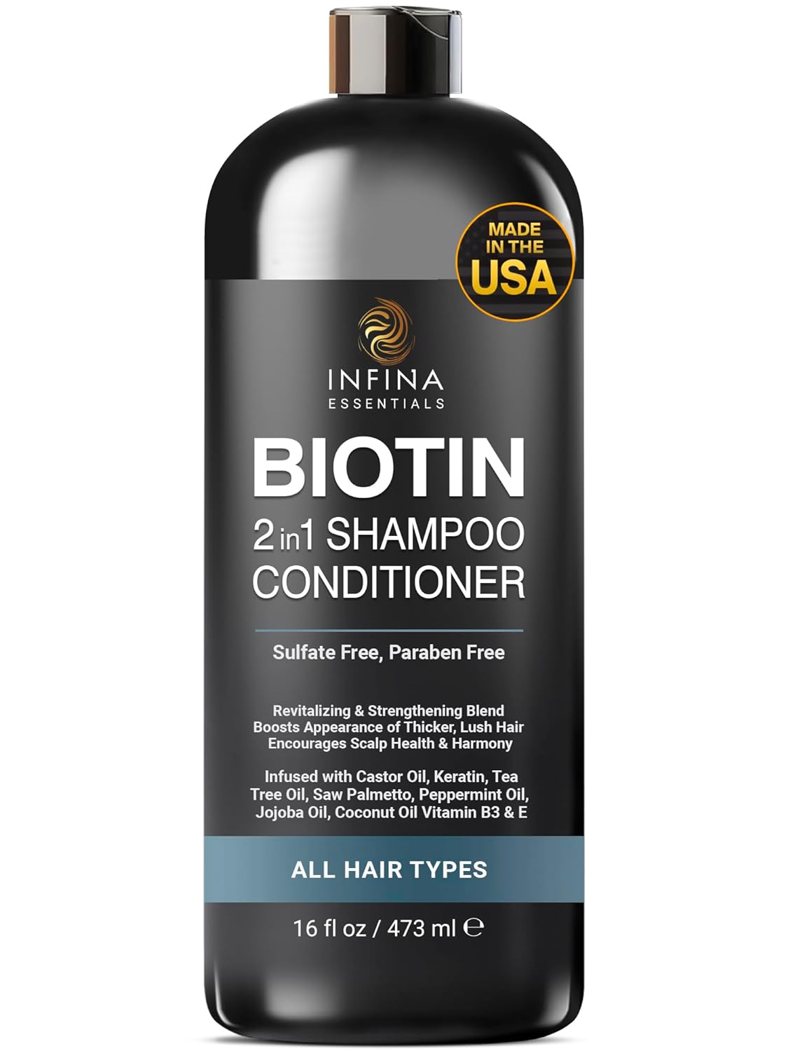 Biotin Shampoo and Conditioner 2 in 1 Men & Women - Hair Thickening w/Saw Palmetto, Keratin, Caffeine & Vitamin E | 2 in 1 Shampoo and Conditioner - Men Shampoo and Conditioner 2 in 1-16 fl oz