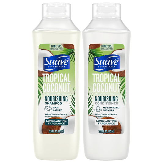Suave Shampoo & Conditioner Set, Tropical Coconut – Everyday Nourishing Formulas with Coconut Extract & Vitamin E, 22.5 Oz Ea (2 Piece Set)