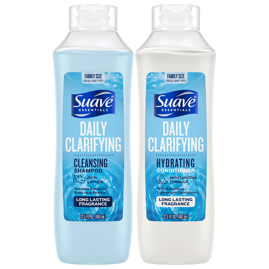 Suave Shampoo & Conditioner Set, Clarifying & Hydrating – Build Up & Residue Removal Formulas for Beautiful, Shiny Hair, 22.5 Oz Ea (2 Piece Set)