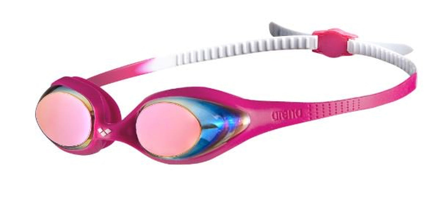 Arena Spider Youth Mirror Swimming Goggles in Blue-Blue-Yellow, Adjustable Size