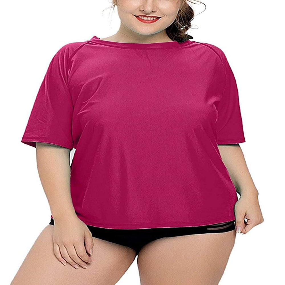 Charmo Women plus Size Rash Guard Short Sleeve Swim Shirt Rashguard Swimwear Top