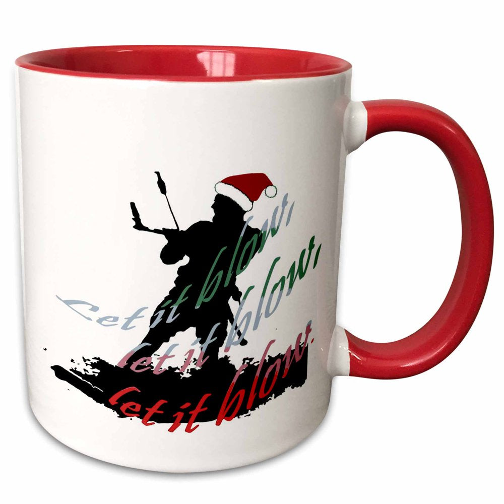 "3Drose Let It Blow Christmas Holiday Kitesurfing - Two Tone Red Mug, 11-Ounce"
