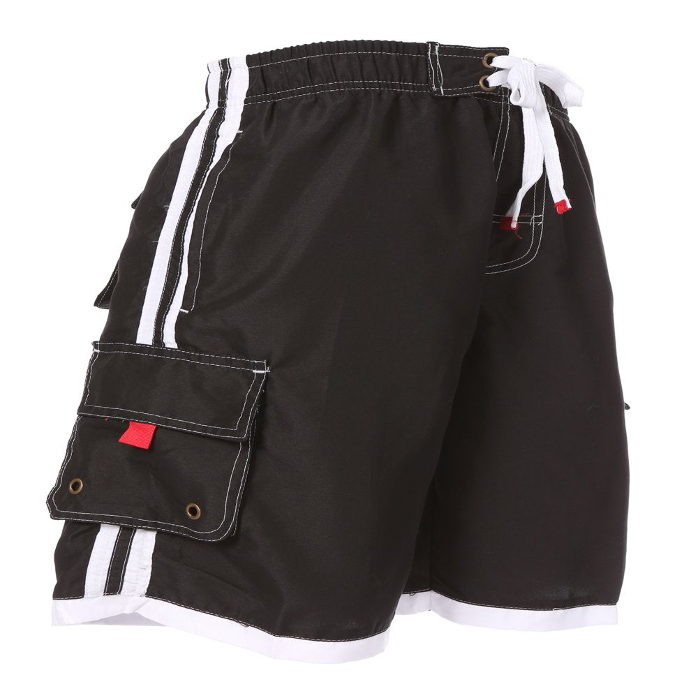 Sakkas Mens Contrast Stripes Skate Surf Board Short / Swim Trunks - Black/Red - 5XL