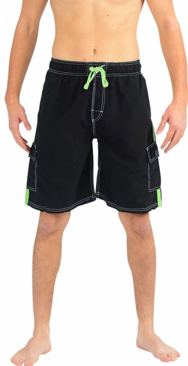 NORTY Mens Quick Dry Cargo Swim Trunks Adult Male Board Shorts Black Lime L