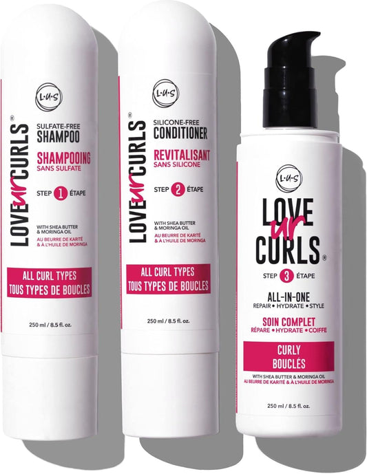 LUS (Love Ur Self) 3-Step System Shampoo and Conditioner Set with All-in-One Styler for Curly Hair Nongreasy & Moisturizing - 8.5oz each