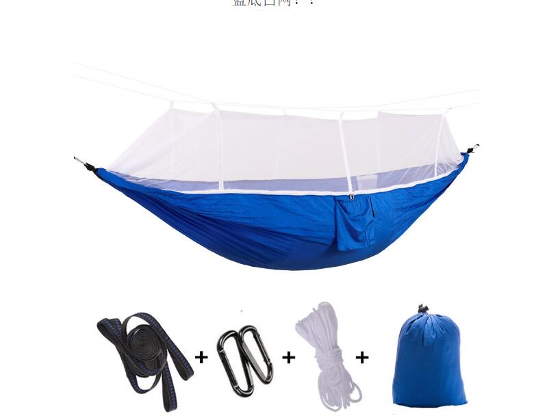 Outdoor Parachute Cloth Hammock Couble with Mosquito Net Light Portable Army Green Insect-proof Camping Aerial Tent - Blue Force Sports