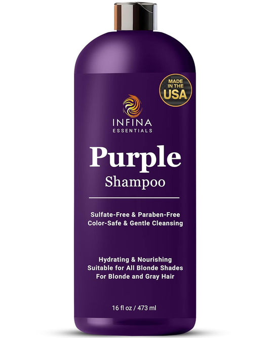 Purple Shampoo for Blondes, Gray, Brassy & Color Treated Hair, Sulfate Free, Enriched with Green Tea & Chamomile & Avocado Oil - Nourishing & Hydrating Blonde Shampoo - 16 fl oz
