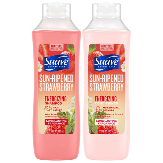 Suave Shampoo & Conditioner Set, Sun-Ripened Strawberry – Everyday Energizing Formulas with Strawberry Extract & Vitamin E, 22.5 Oz Ea (2 Piece Set)