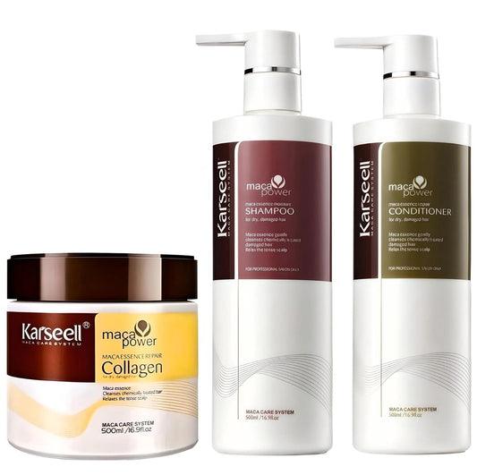 Karseell Hair Repair Set with Shampoo, Conditioner, and Maca Collagen Mask for Dry Damaged Hair (50.7 fl oz)
