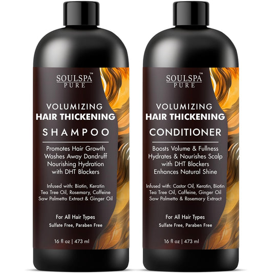 Thickening Hair Growth Shampoo and Conditioner Set - Volumizing with DHT Blockers, Keratin, Tea Tree Oil & Biotin Shampoo & Conditioner - Anti Thinning Hair Formula for Men & Women - 16 fl oz Each