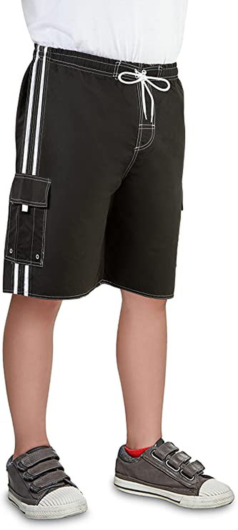 North 15 Big Boy'S Quick Dry Beach Swim Trunks Shorts with Cargo Pokcets-5104B-Blk/Red-14-16