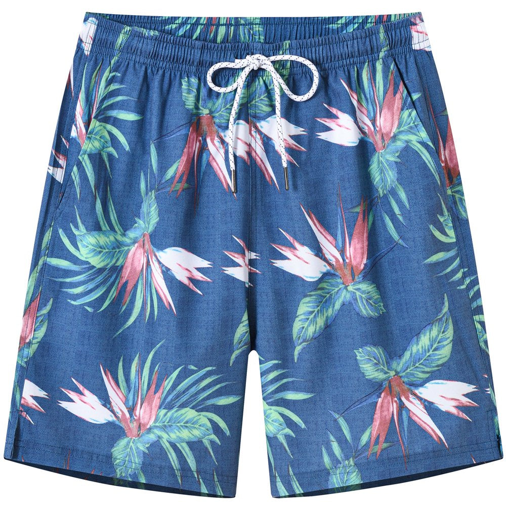 QPNGRP Mens Printed Swim Trunks Quick Dry Beach Shorts with Mesh Lining