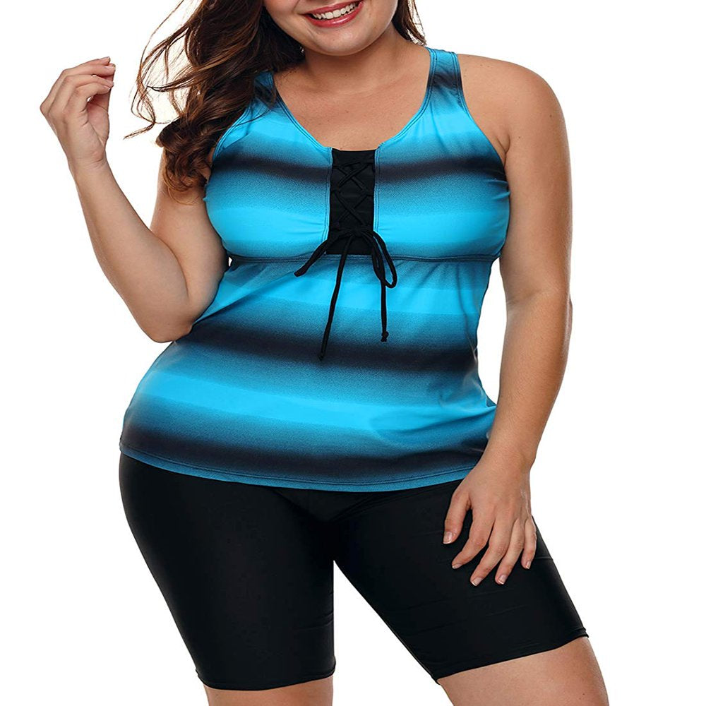 Women'S plus Size Rash Guard Capris Tankini Athletic Swimwear