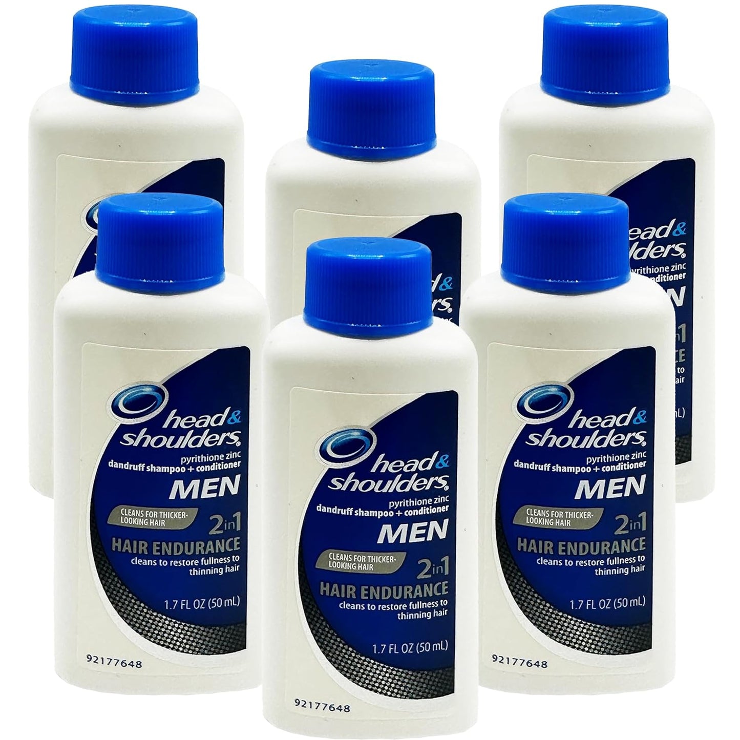 Head & Shoulders 2 in1 Men Dandruff Shampoo and Conditioner, Hair Endurance for Thinning Hair, TSA Approved Mini Toiletries, Travel Size 1.7 oz Bottles (6 Count)