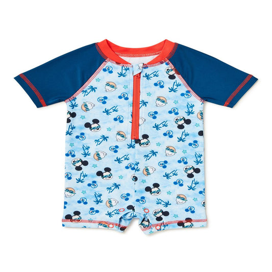 Mickey Mouse Baby Boy Swim One Piece Rash Guard, Sizes 0-12M