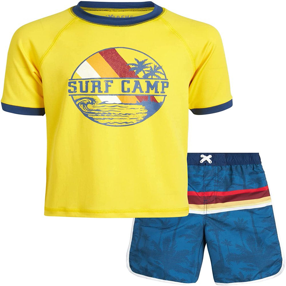Ixtreme Boys' Rashguard Set - UPF 50+ 2-Piece Snug Fit Swim Shirt and Trunks Swimsuit Set (Little Kid/Big Kid)