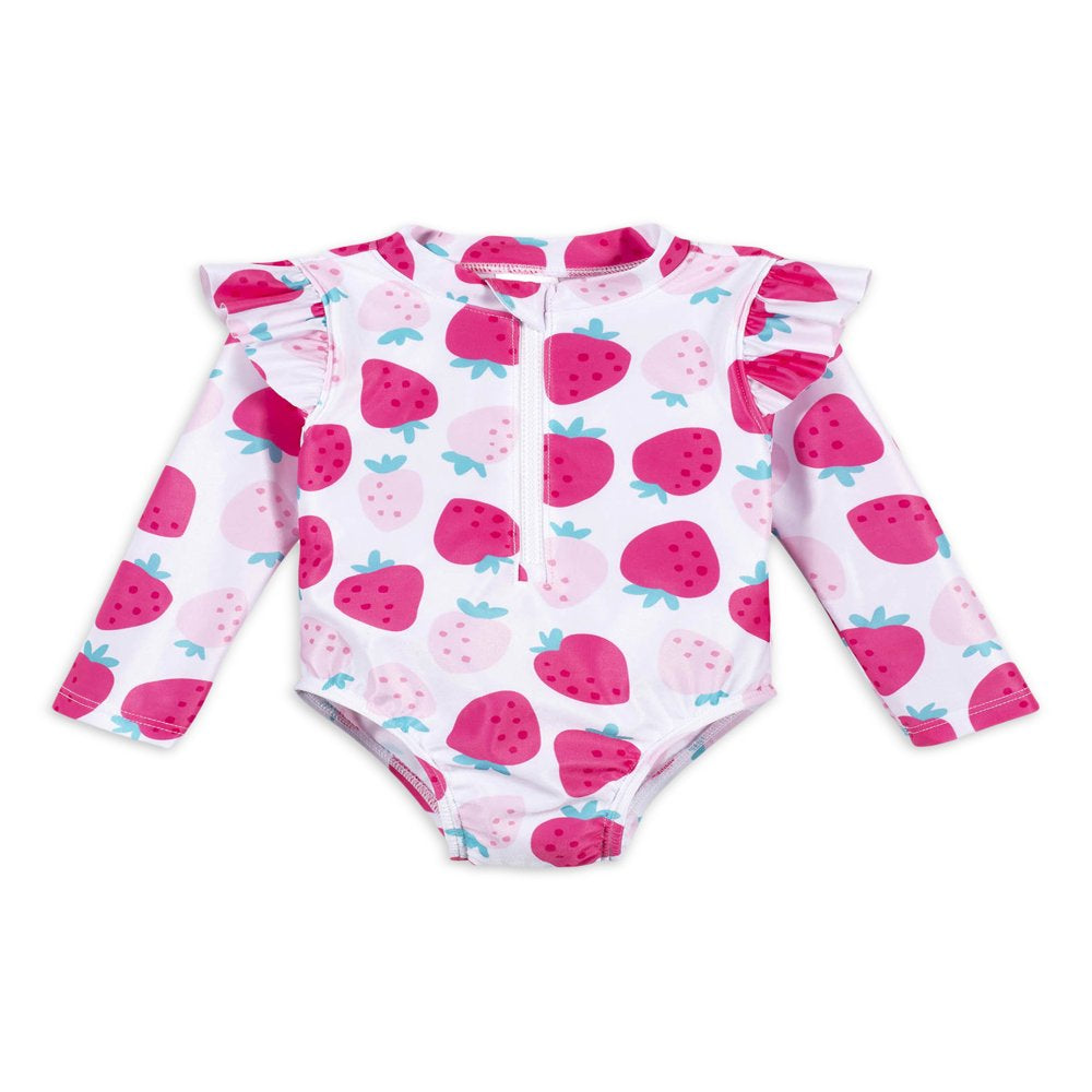 Gerber Baby & Toddler Girl One Piece Long Sleeve Swimsuit Rash Guard with UPF 50+ (0/3M - 5T)
