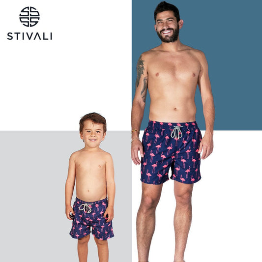 STIVALI Father and Son Matching Swim Trunks (Men - Large, Blue)