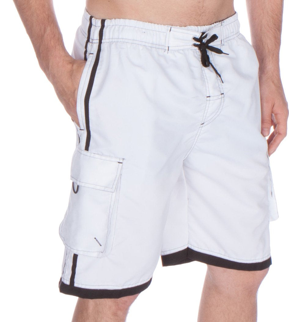 Sakkas Mens Contrast Stripes Skate Surf Board Short / Swim Trunks - Navy - 5XL