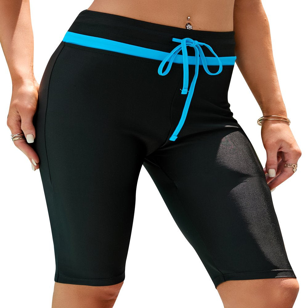 Youloveit Swim Pants for Women High Waisted Long Swim Shorts Knee Length Pants High Waist Swimsuit Bike Sport Swim Bottoms Pants Surfing Tights with Drawstring plus Size