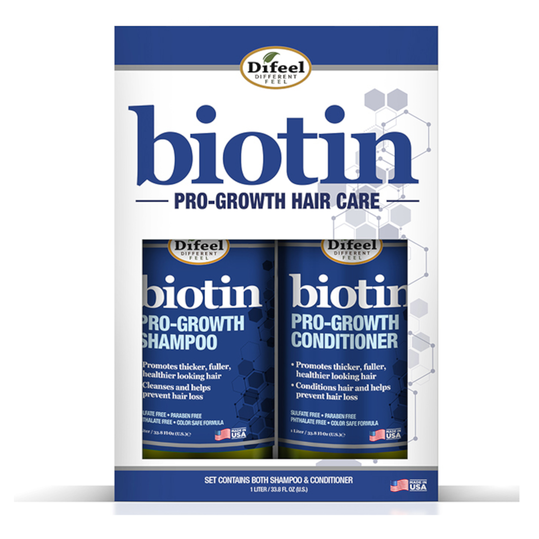 Difeel Biotin Pro-Growth Shampoo and Conditioner LARGE 2-PC Gift Set - Shampoo 33.8 oz.  and Conditioner 33.8 oz.