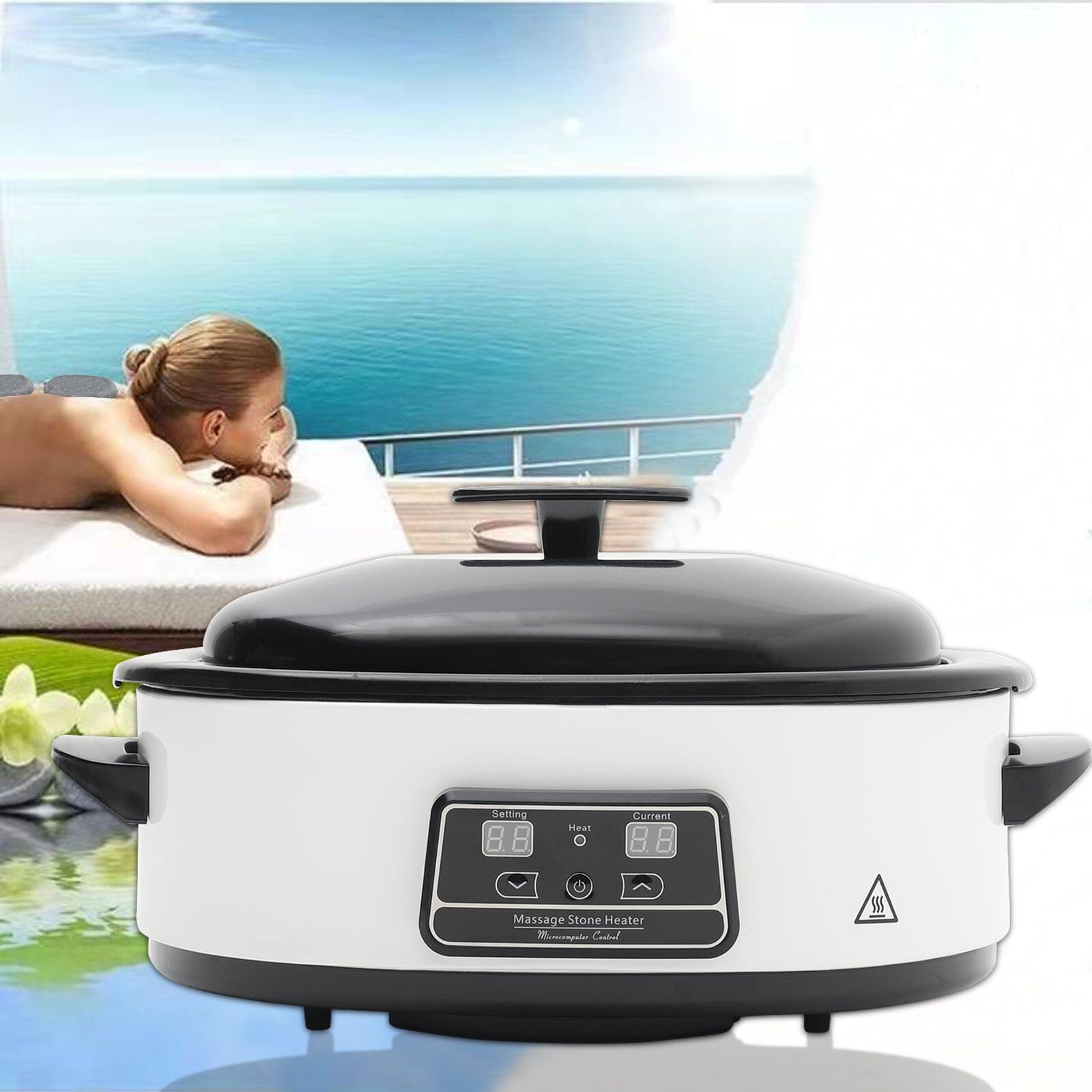 Basalt Massage Stone and Stainless Steel Heater Set for Spa Massage Stones Living and Home Massage Stone Heater