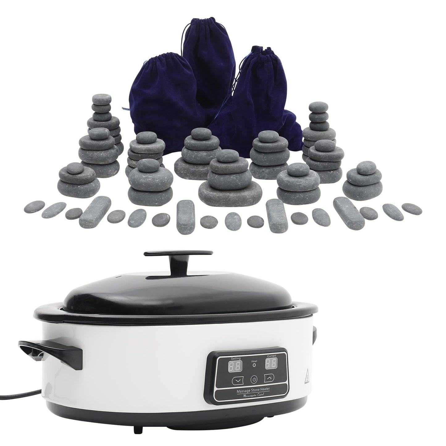 Basalt Massage Stone and Stainless Steel Heater Set for Spa Massage Stones Living and Home Massage Stone Heater+72Pcs Stone Set