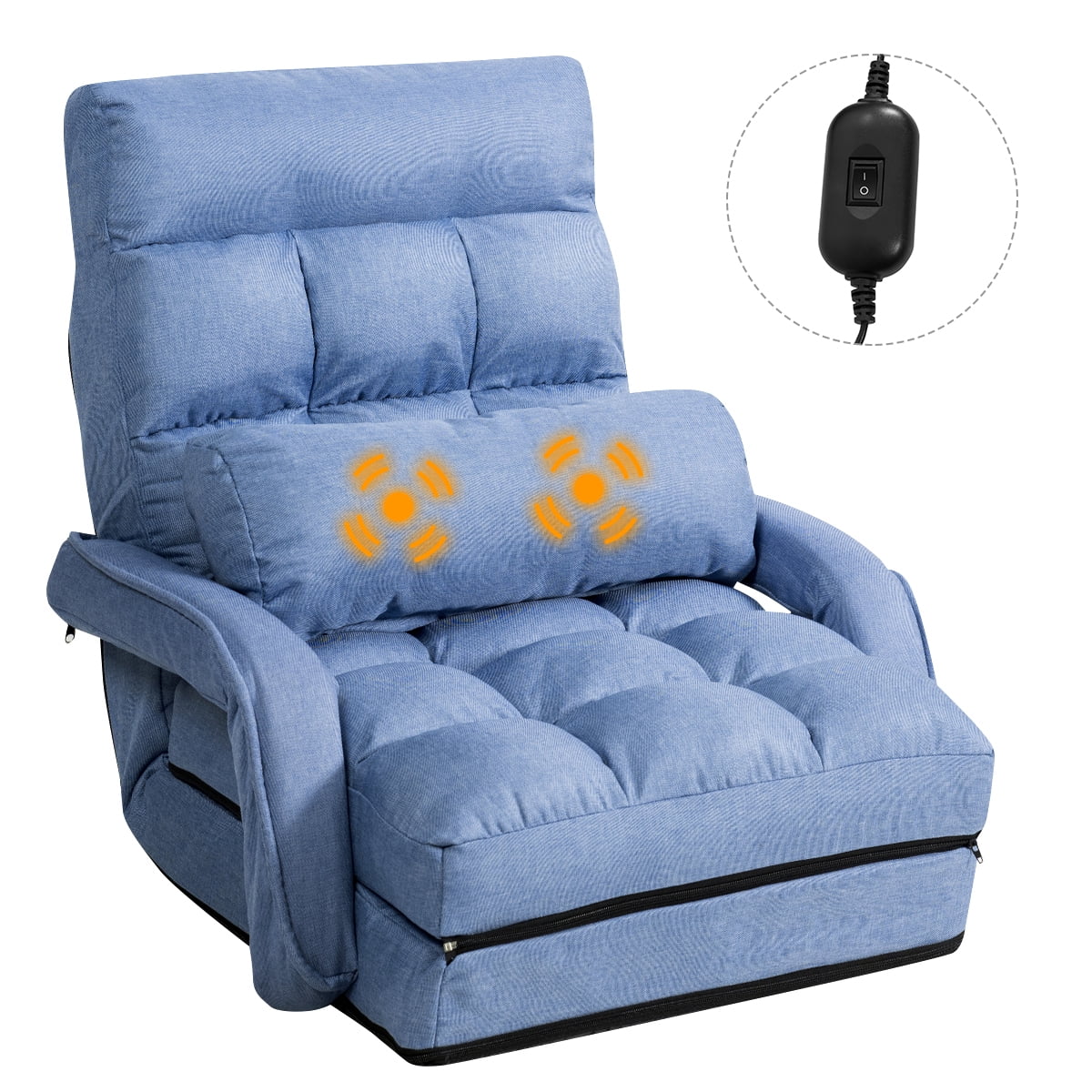 Costway Folding Floor Single Sofa Massage Recliner Chair W/ a Pillow 5 Adjustable Backrest Position Leisure Lounge Couch Blue