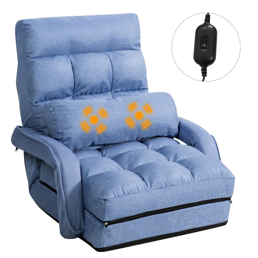 Costway Folding Floor Single Sofa Massage Recliner Chair W/ a Pillow 5 Adjustable Backrest Position Leisure Lounge Couch Blue