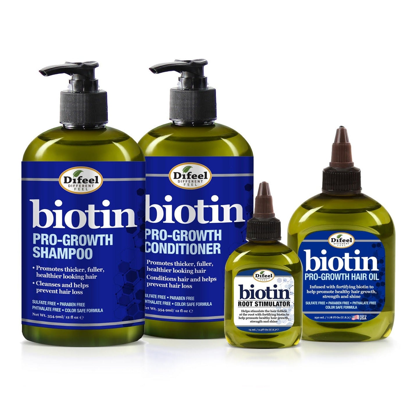 Difeel Biotin Regimen for Hair Growth - 4-Step Shampoo, Condition and Treatment System