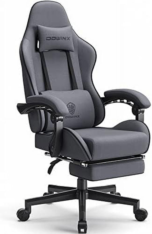 Gaming Chair Fabric with Pocket Spring Cushion Massage Game Chair Cloth with Headrest Ergonomic Computer Chair with Footrest 290LBS Black
