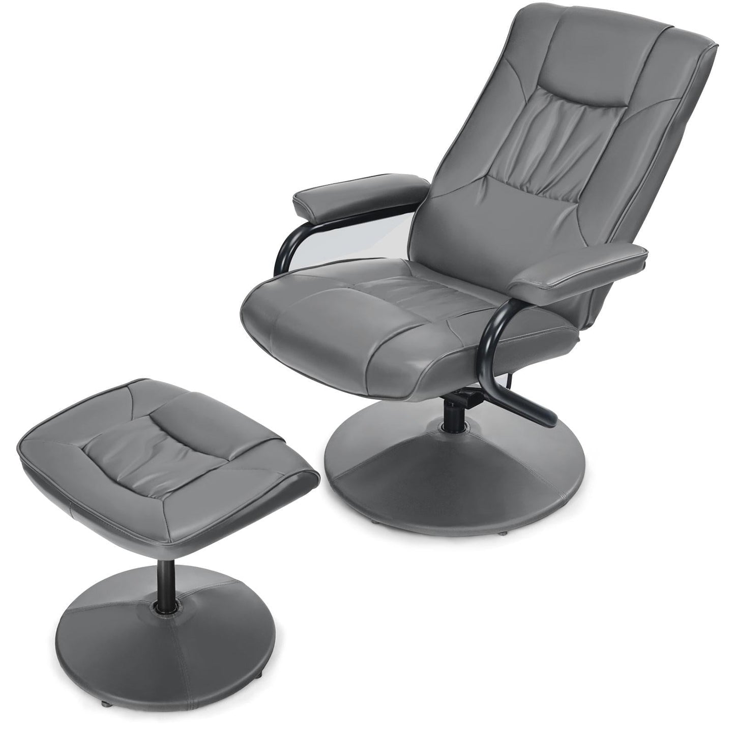 Giantex 360징찾TV Chair w/Stool, Armchair w/Adjustable Backrest, Recliner Massage Chair for Home & Office, Grey