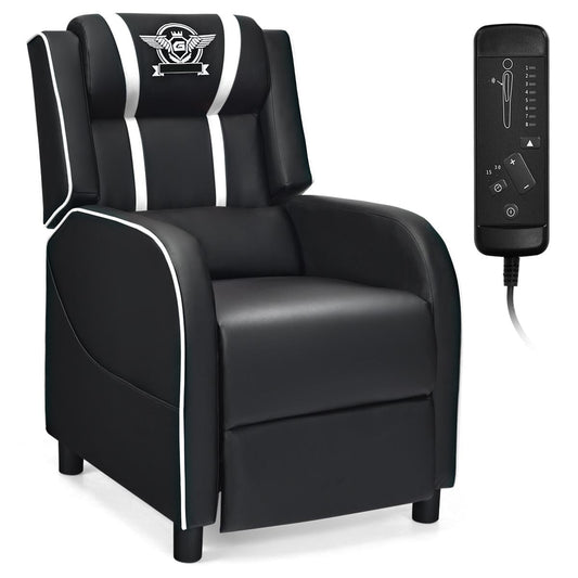 Giantex Gaming Recliner Chair, Reclining Gaming Chair Ergonomic Leather Sofa with Footrest Lumbar Support Headrest and Side Pouch for Living Room Home Theater, White