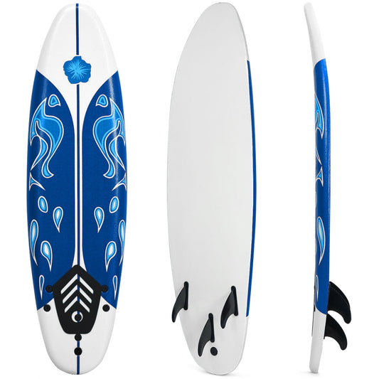 Gymax 6ft Surfing Body Board w/ 3 Removable Fins Safety Leash White