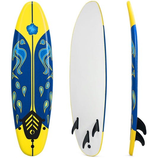 Gymax 6ft Surfing Body Board w/ 3 Removable Fins Safety Leash Yellow