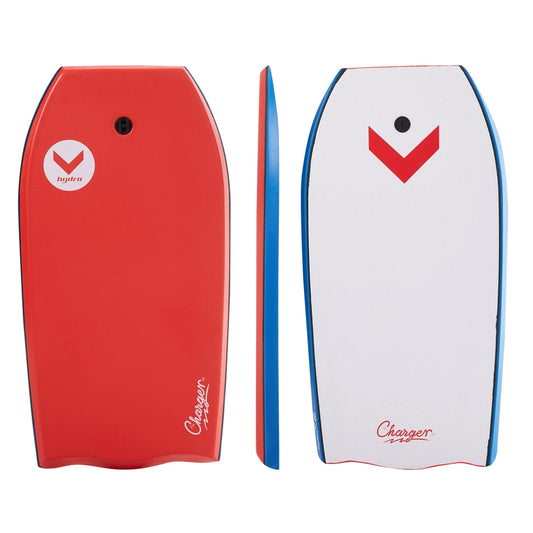 Hydro Charger 40 EPS Bodyboard with leash - Red deck/ Blue rails / White bottom