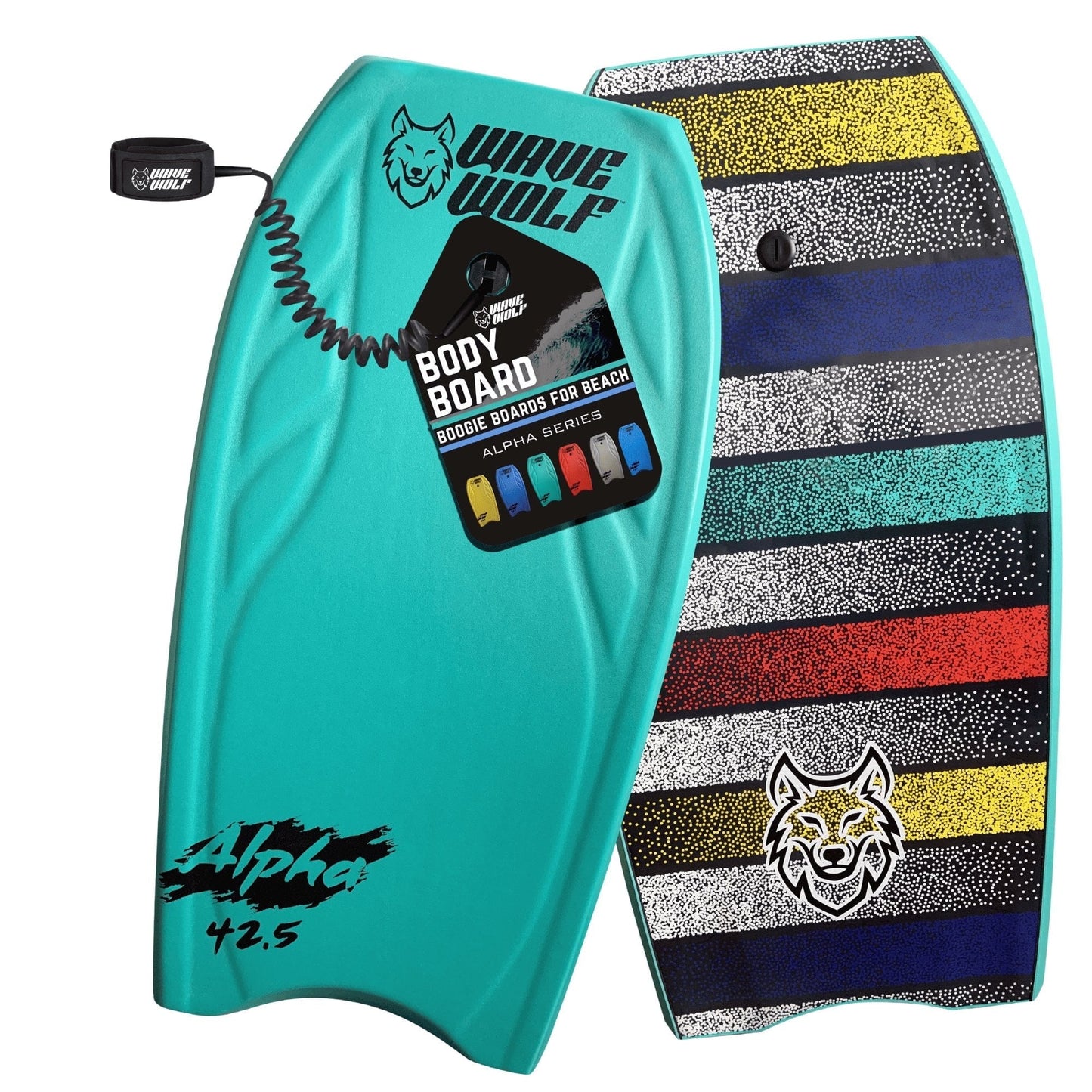 WAVEWOLF 42.5' Hardslick Pro Body Board - Teal Horizon with Wrist Leash